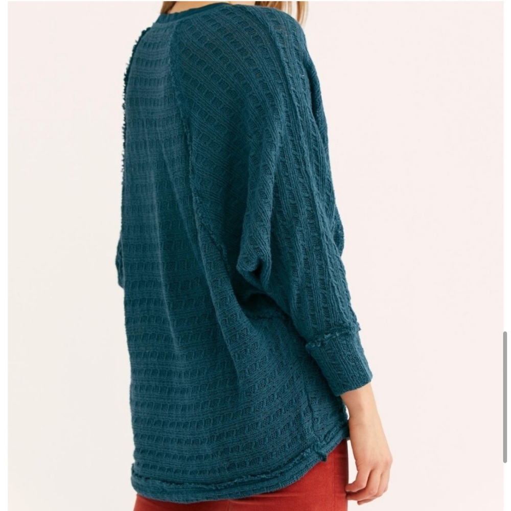 Teal Knit Slouchy Sweater Blouse